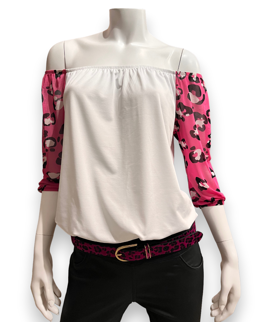 Shanee Top - White & Pink animal