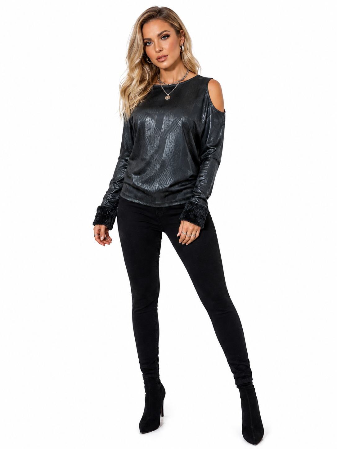 Tisha Top - Black & Faux Bunny Fur