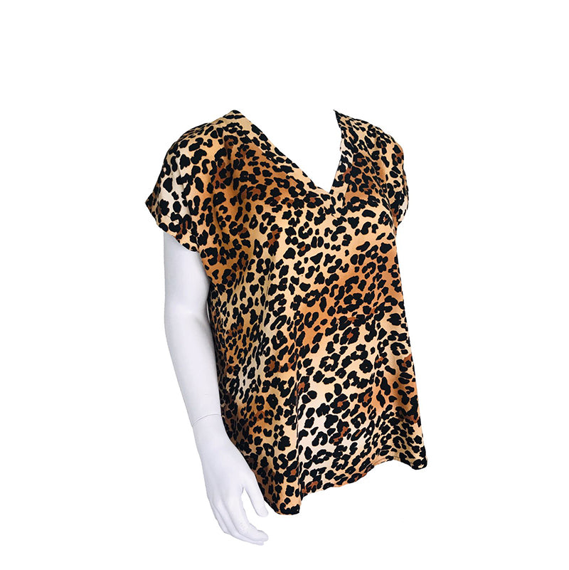 Leopard Print V-Neck Cotton Shirt