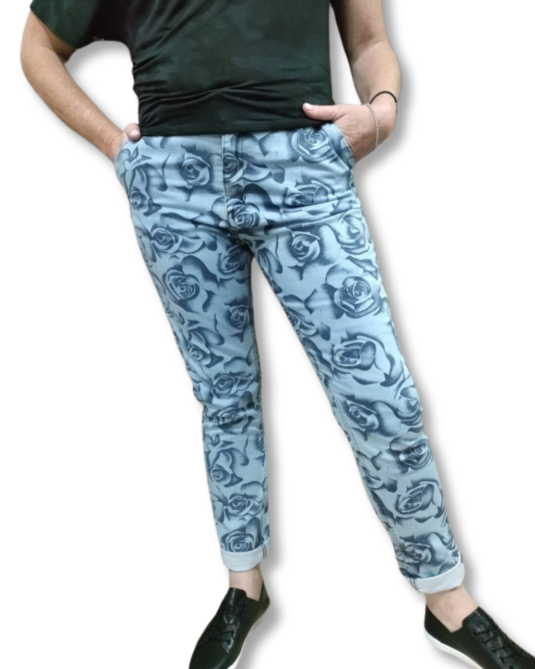Grey Floral Studded Denim Jeans main image 0