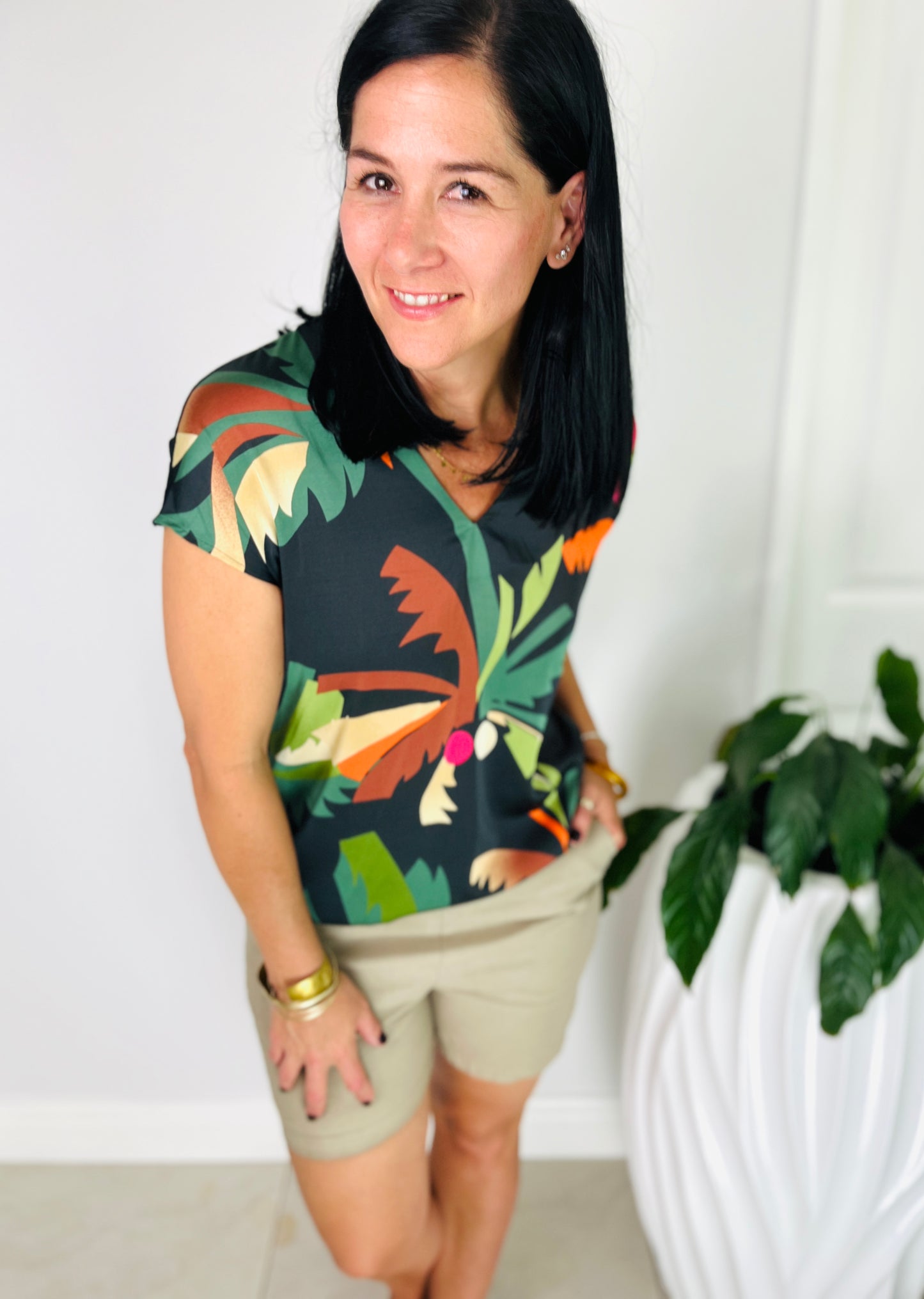 Combo Blouse - Black Tropical