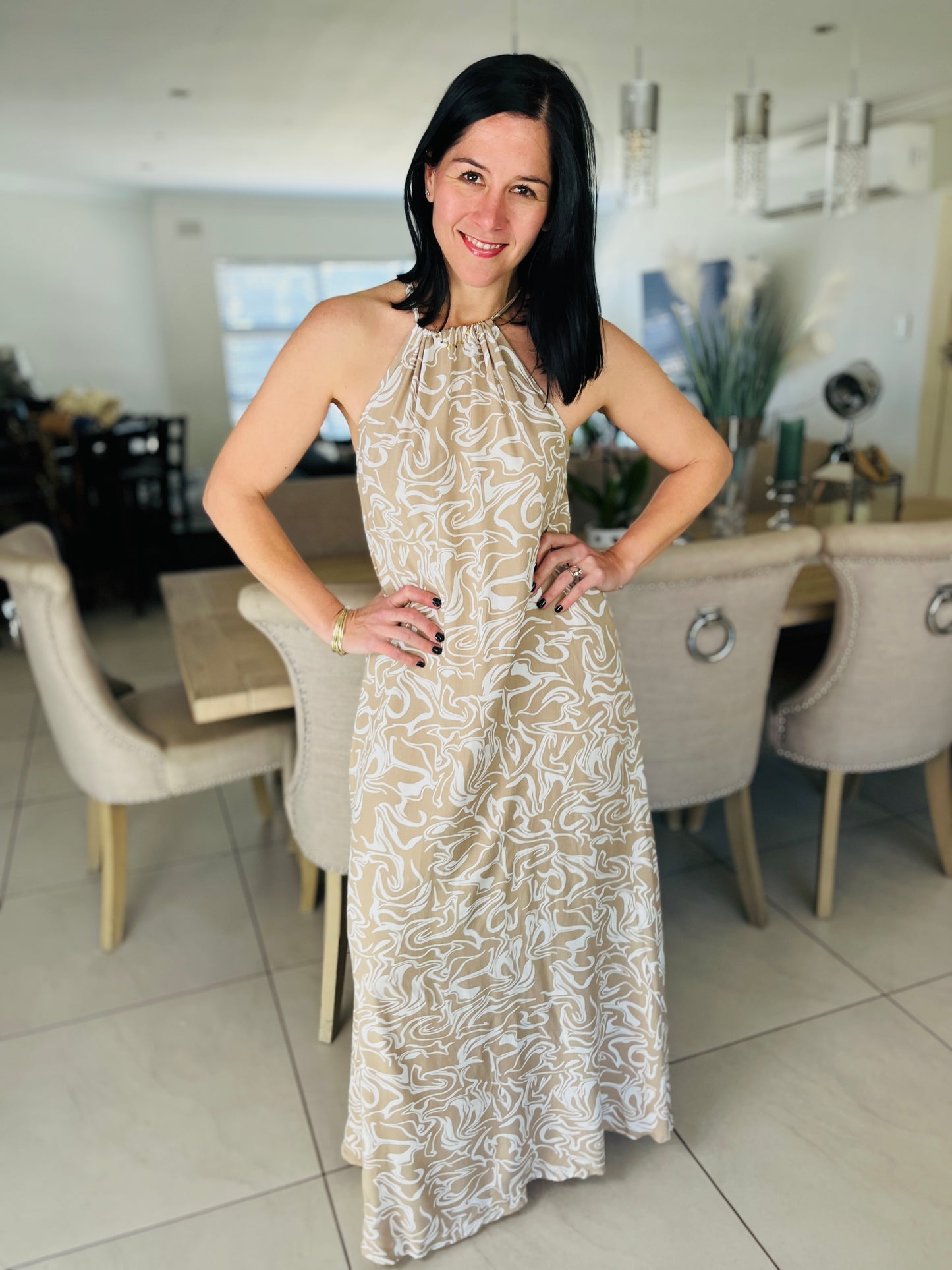 Classic Maxi Dress - White Coffee Amalfi