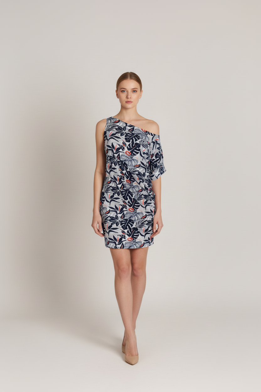Kamai Dress - Navy Leaf