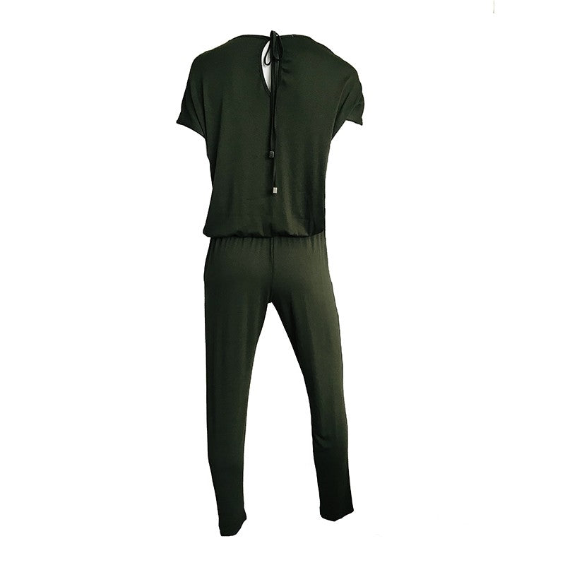 V-Neck Olive Jumpsuit - Extra Length