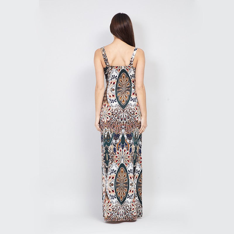 Peacock Print Long Dress