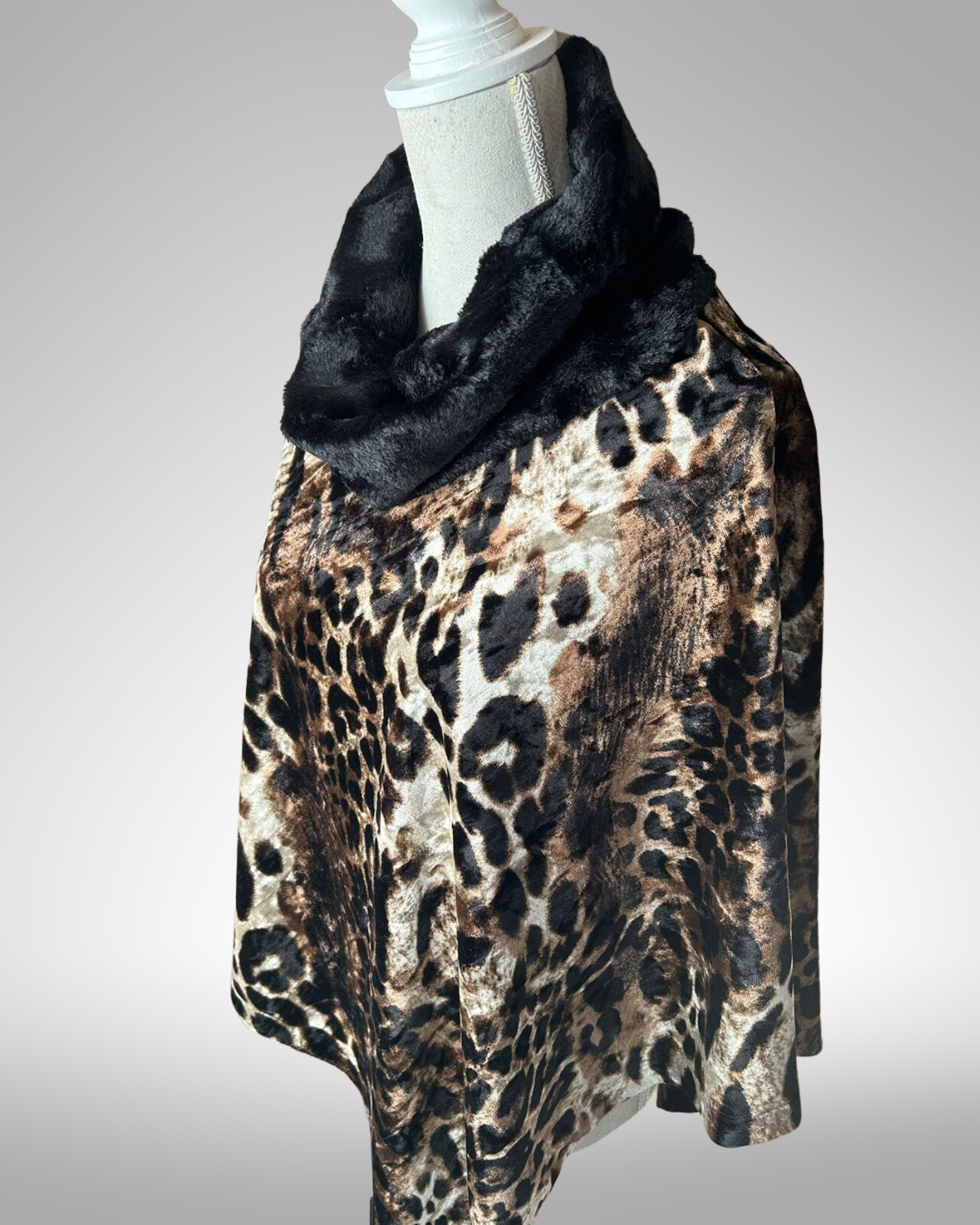 Mosi Poncho - Brown Leopard with Faux Bunny Fur