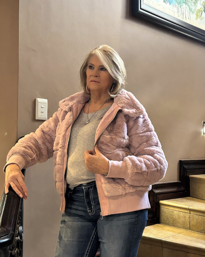 Bunny Fur Jacket - Blush Pink