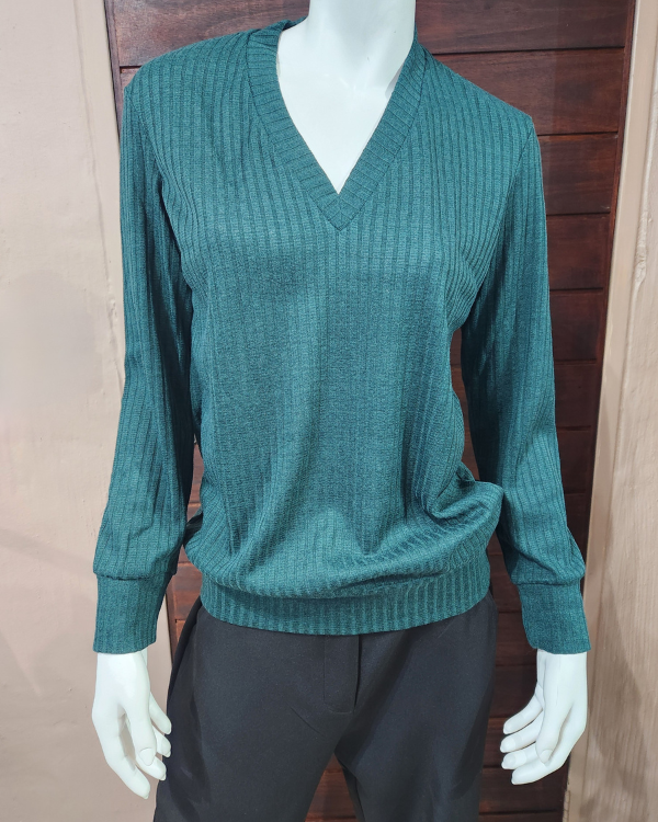 V-Neck Rib Top - Green