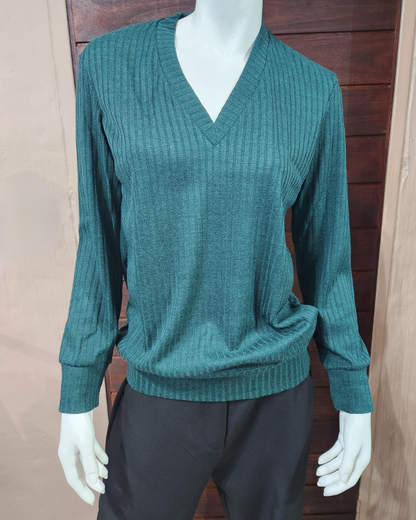 V-Neck Rib Top - Green