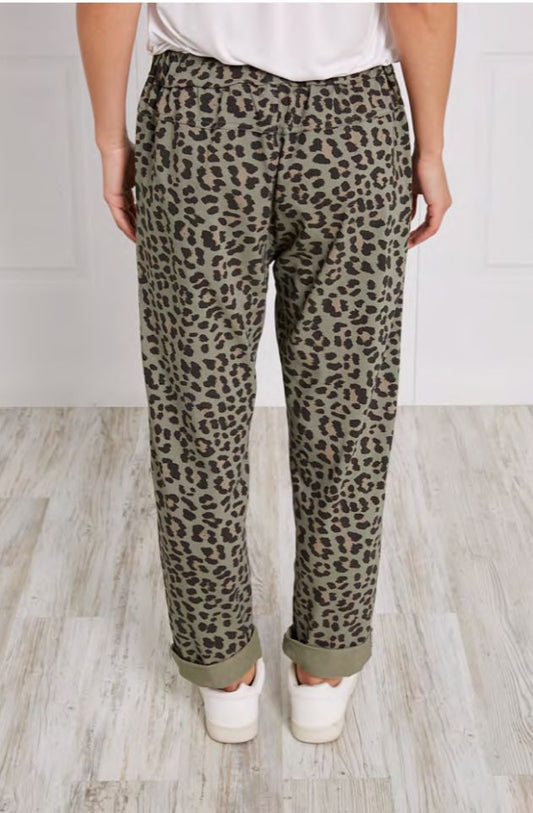 Olive Green Animal Print Pants