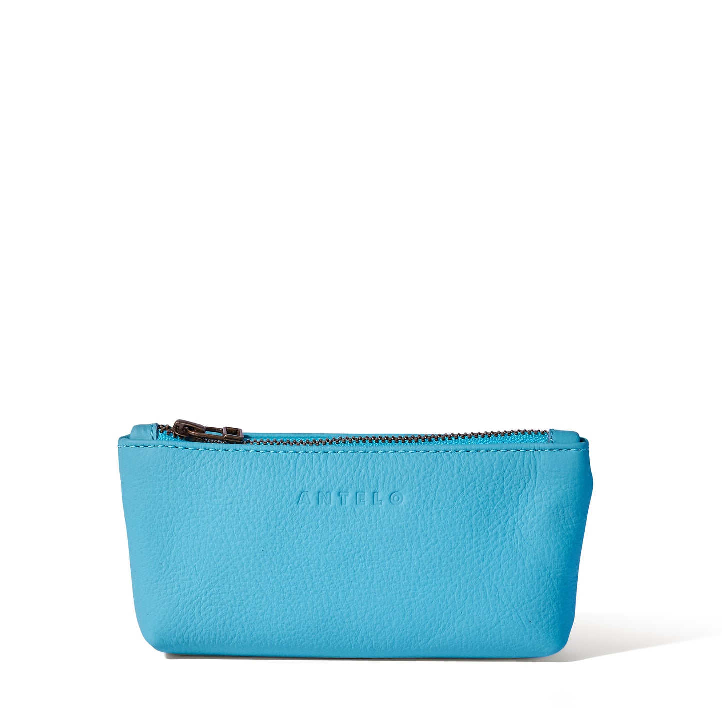 Sofia Pebble Leather Zip Pouch - Scuba Blue