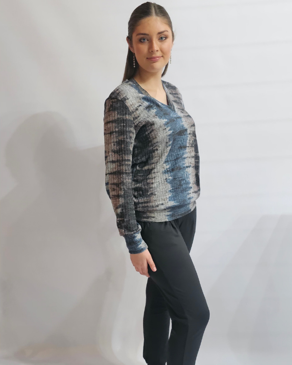 V-Neck Rib Top - Galaxy Print