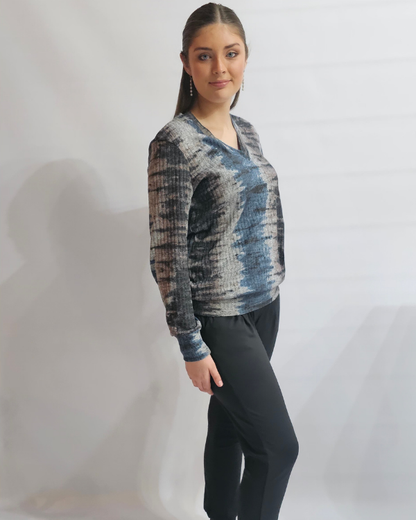 V-Neck Rib Top - Galaxy Print