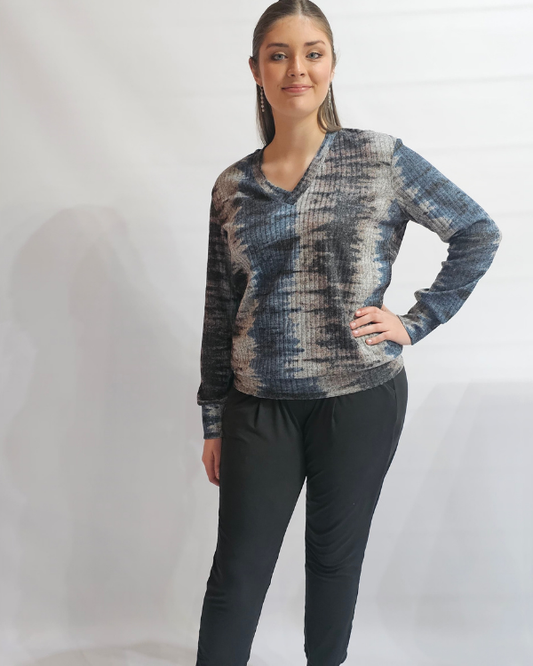 V-Neck Rib Top - Galaxy Print