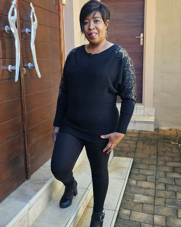 Black Knit Top with Lace & Embellishments on the sleeves