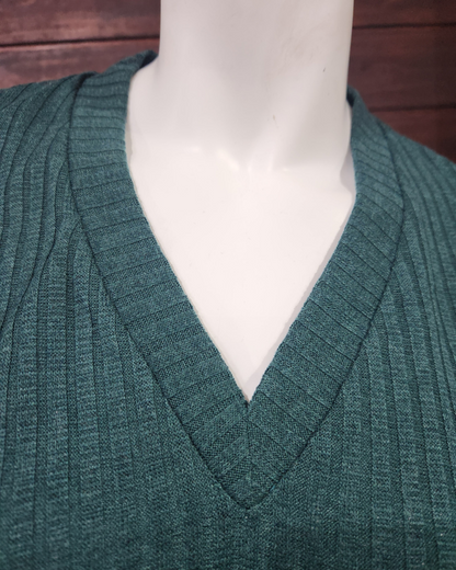 V-Neck Rib Top - Green
