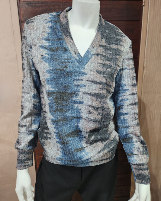 V-Neck Rib Top - Galaxy Print