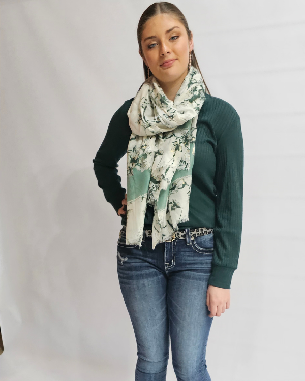 V-Neck Rib Top - Green
