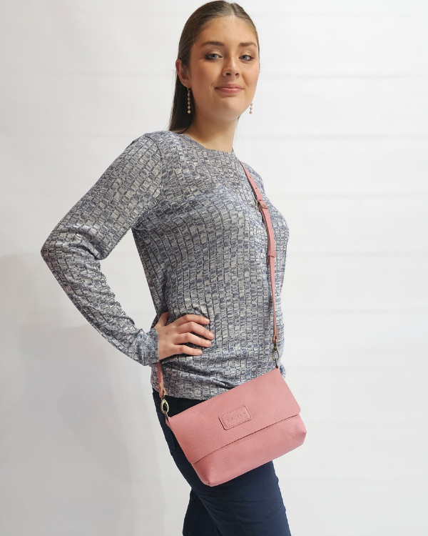 Jeanie Pebble Leather Crossbody - Sunset Pink