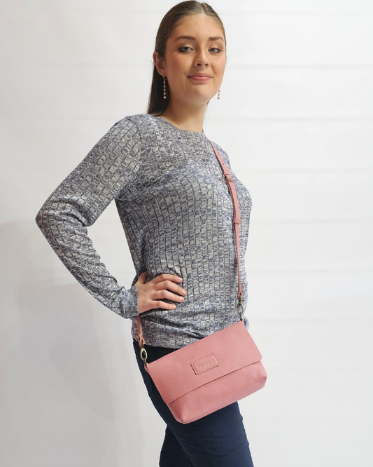 Jeanie Pebble Leather Crossbody - Sunset Pink