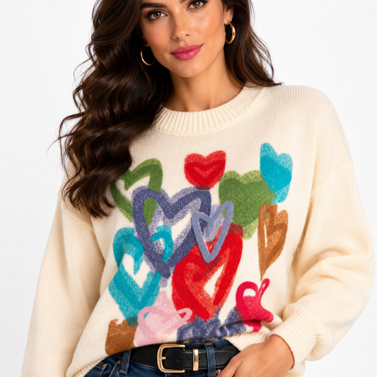Painted Hearts Knit Sweater
