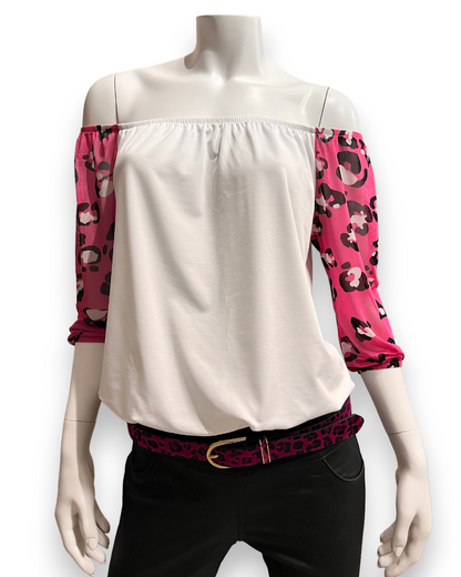 Shanee Top -  White & Pink animal