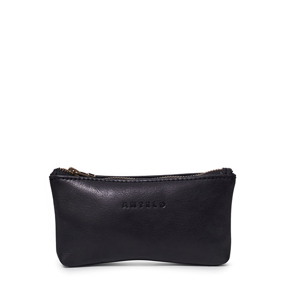 Sofia Pebble Leather Zip Pouch - Black