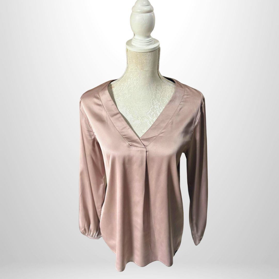 Silk V Neck Flare Sleeve Blouse