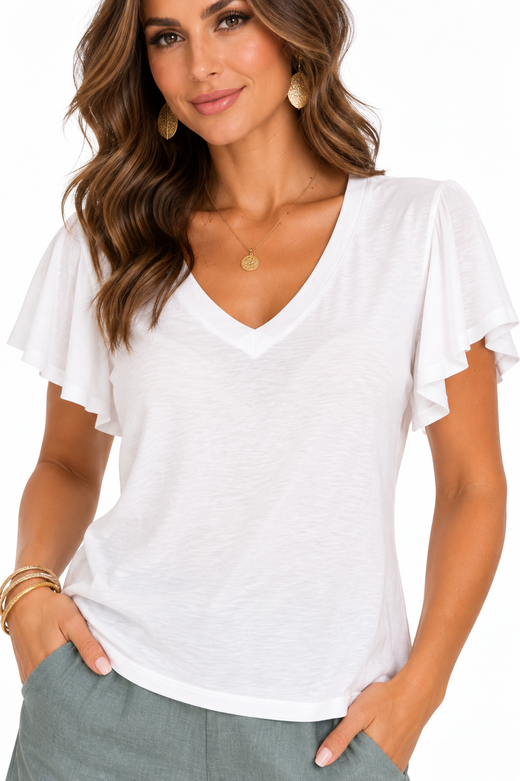 White Frill Sleeve Tee