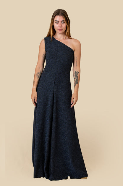 Navy Bling One Shoulder Maxi Dress