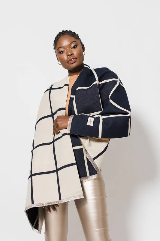 Lined Grid Wrap - Midnight/Creme