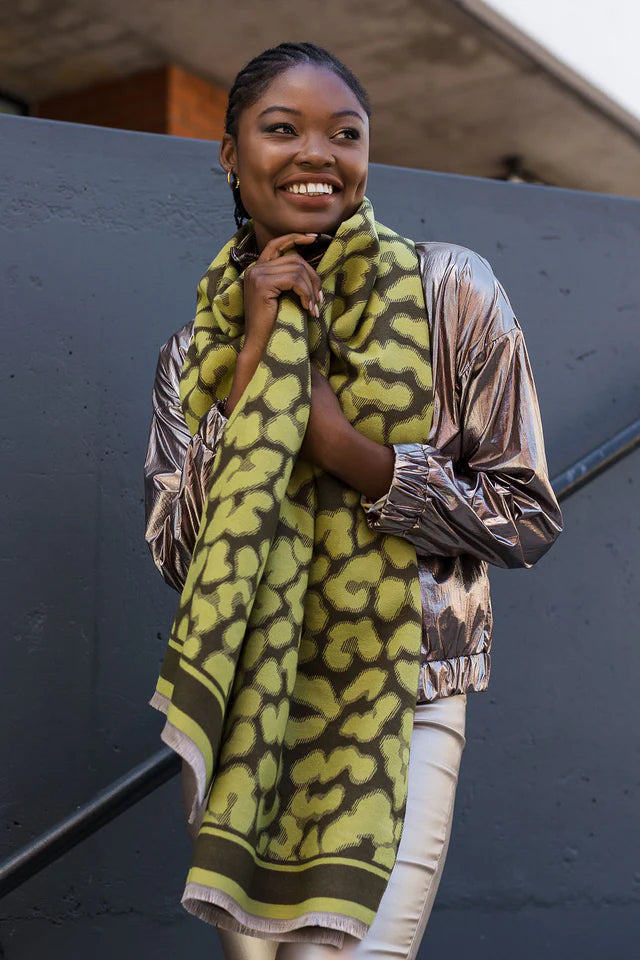 Lazy Leopard Print Wrap - Chartreuse/Olive