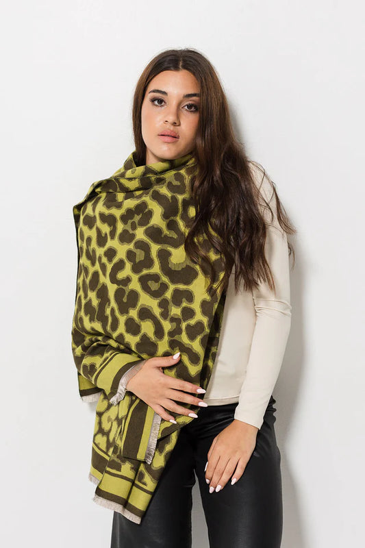 Lazy Leopard Print Wrap - Chartreuse/Olive