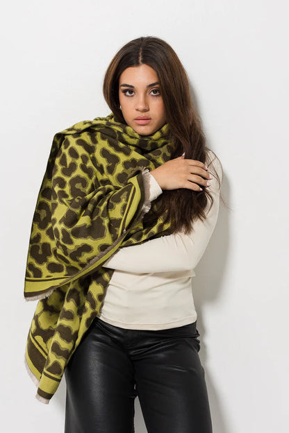 Lazy Leopard Print Wrap - Chartreuse/Olive