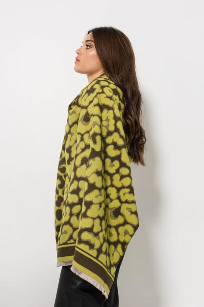 Lazy Leopard Print Wrap - Chartreuse/Olive