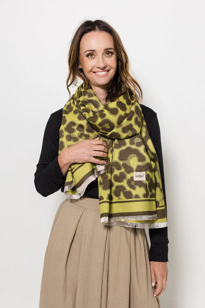 Lazy Leopard Print Wrap - Chartreuse/Olive