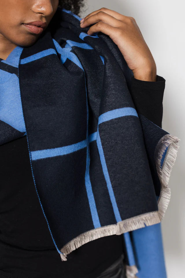 Lined Grid Wrap -  Indigo/Blue