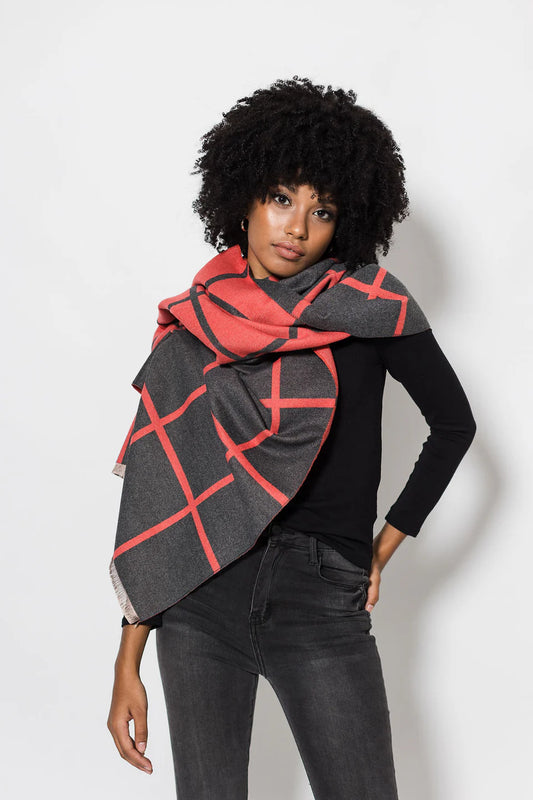 Lined Grid Wrap - Red/Grey