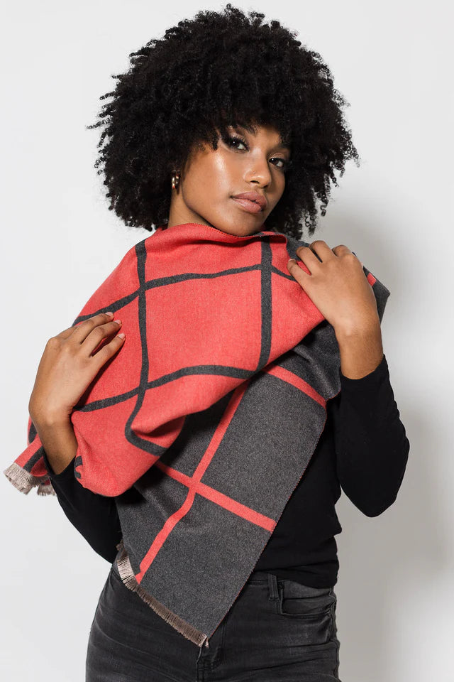 Lined Grid Wrap - Red/Grey