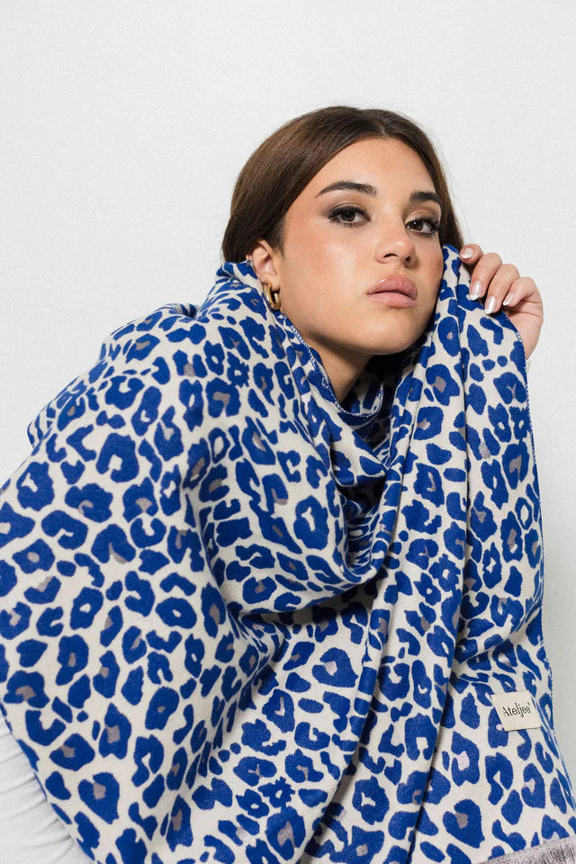 Leopard Print Wrap - Dark Blue