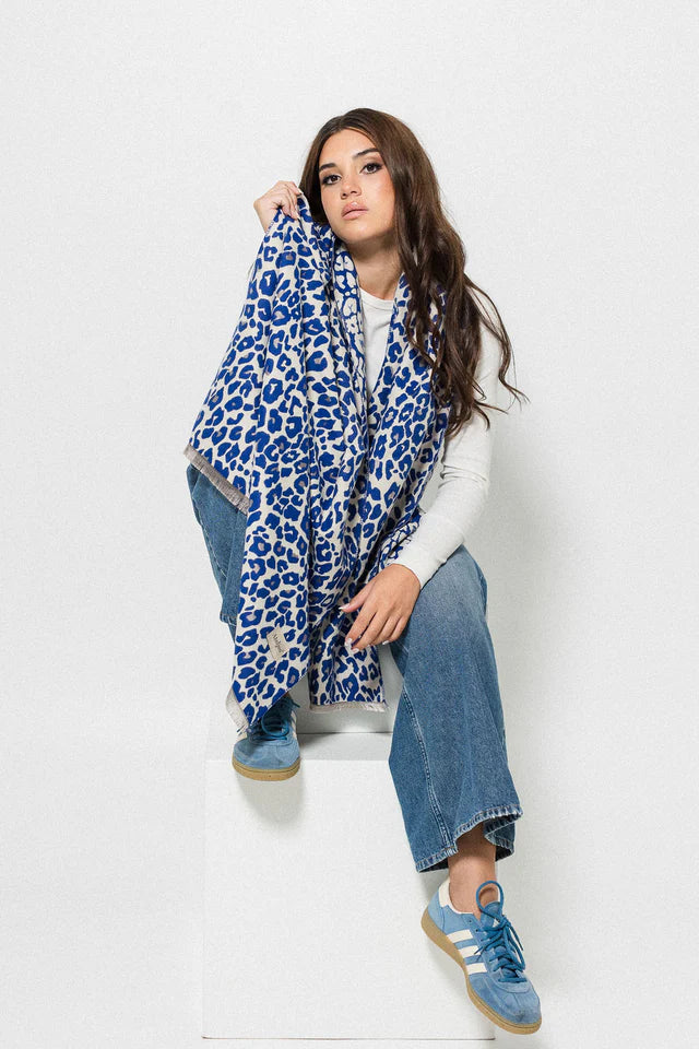 Leopard Print Wrap - Dark Blue