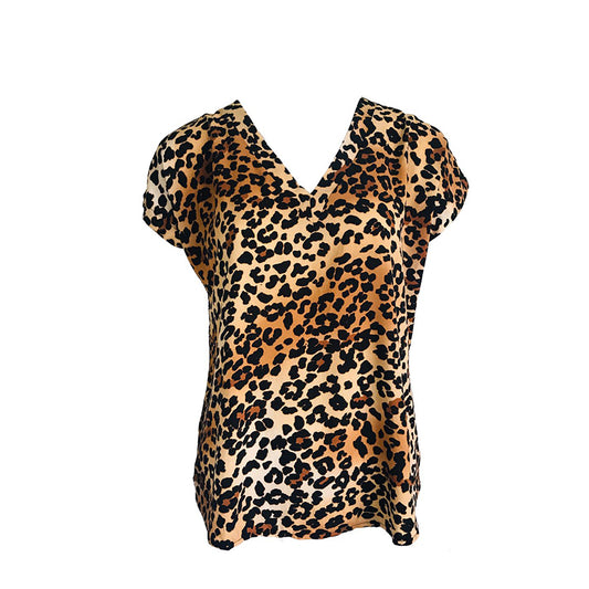 Leopard Print V-Neck Cotton Shirt