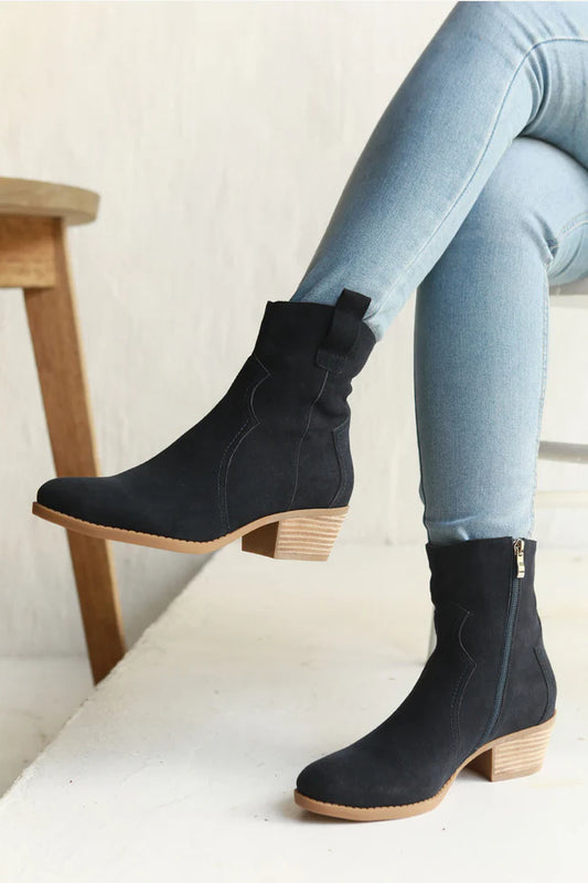 Belle Suede Leather Boots - Navy