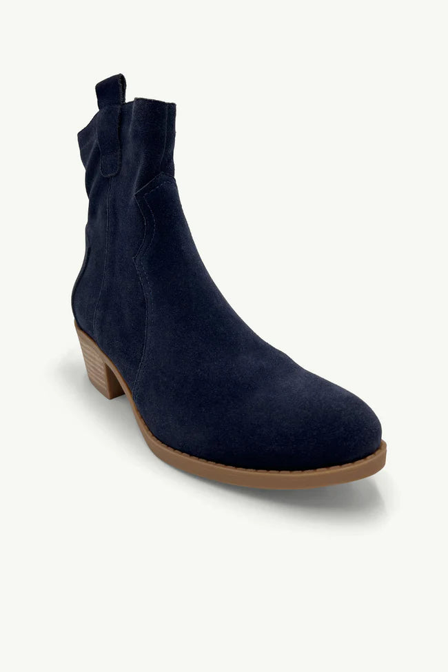 Belle Suede Leather Boots - Navy