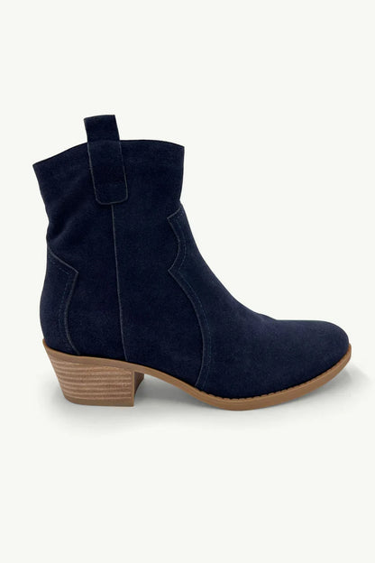 Belle Suede Leather Boots - Navy