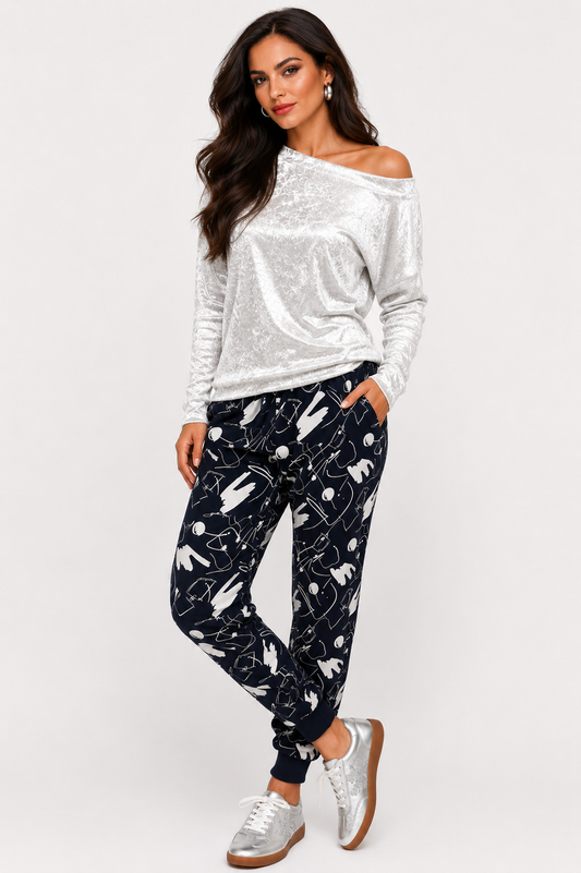 Slouch Pants - Black & White Swirl
