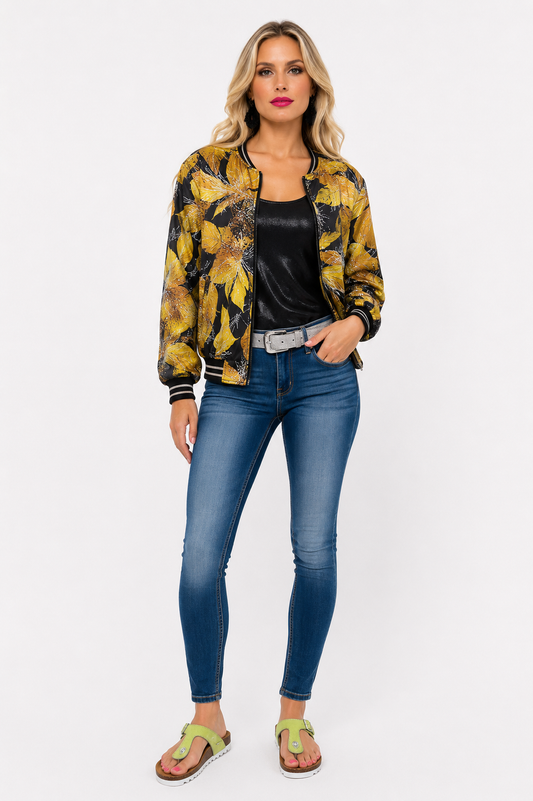 Chartruse Print Lightweight Bomber Jacket