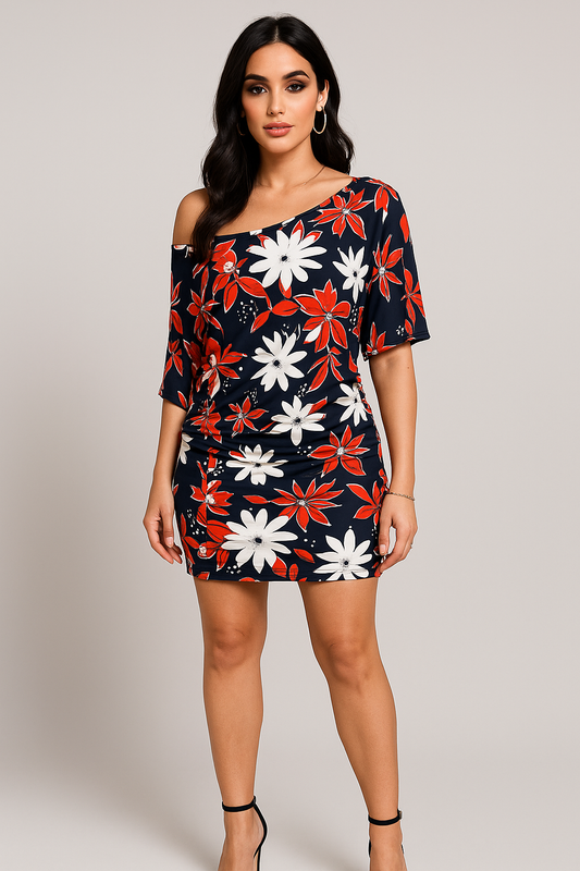 Siti Dress - White/Red Flowers