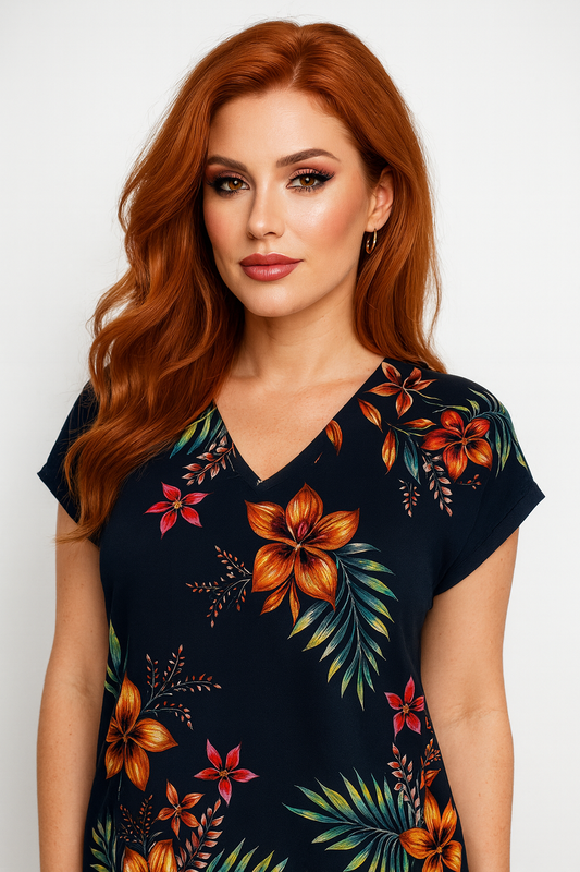 Combo Blouse - Navy Tropical Floral