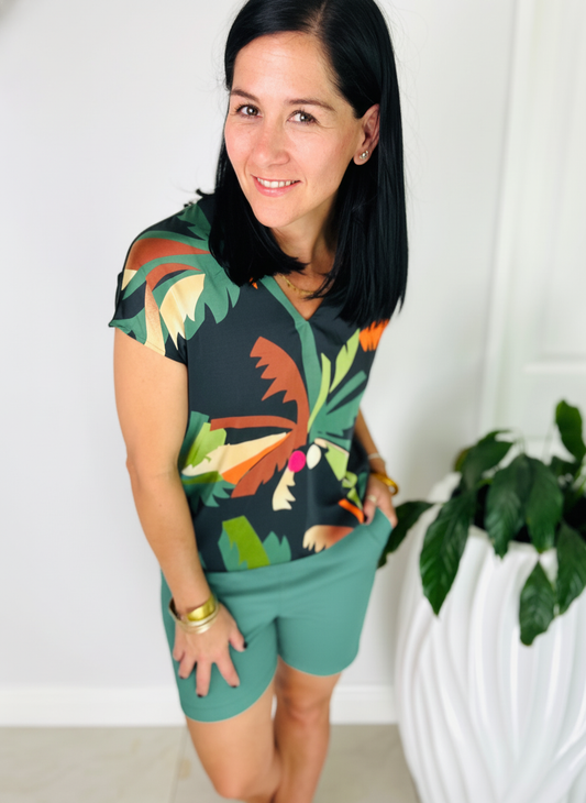 Combo Blouse - Black Tropical